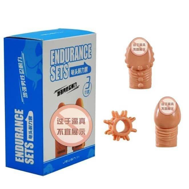 Bộ bao đ&ocirc;n d&ecirc;n 2 đầu v&agrave; v&ograve;ng gai silicone mềm d&agrave;nh cho nam giới k&iacute;ch thước ngắn