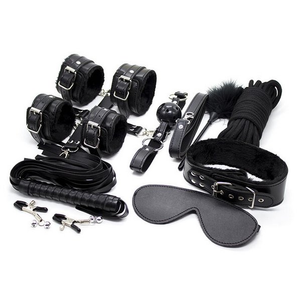 Bộ đồ chơi da đen sang chảnh 10 món full set BDSM