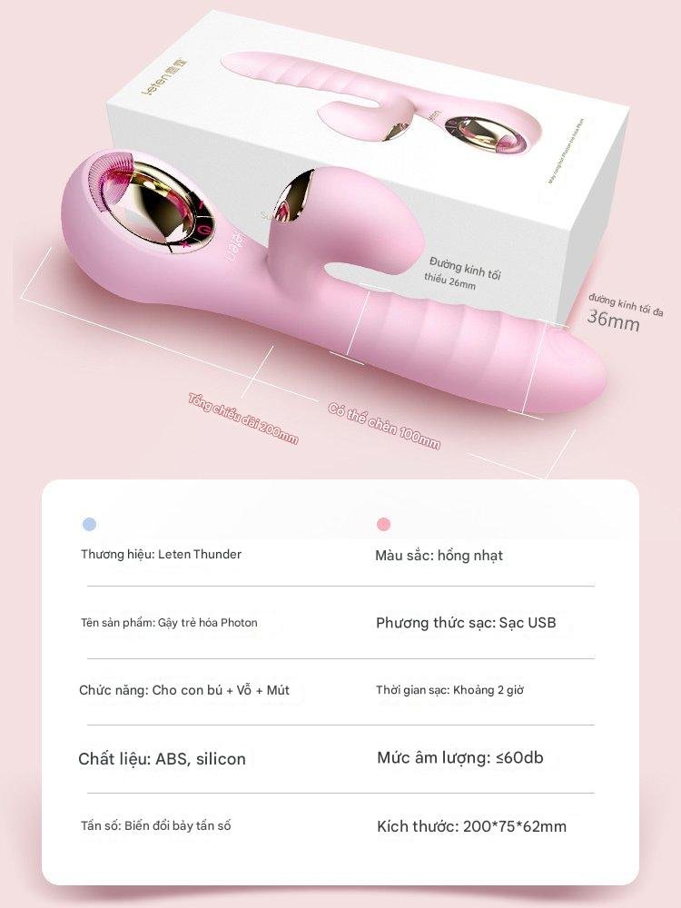 Gậy trẻ hóa Photon Leten Thunder màu hồng nhạt – thiết kế rung vỗ mút, chất liệu silicone mềm mại, kích thước 200mm.