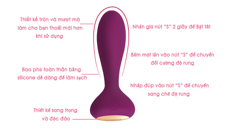 Máy rung hậu môn và điểm G Svakom Julie có điều khiển xa