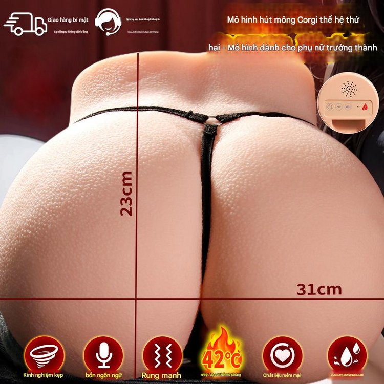 Mông giả nguyên khối rung rên hút sưởi ấm thế hệ 3 cao cấp với kích thước 31x23cm, chất liệu TPE mềm mại, trải nghiệm chân thật.