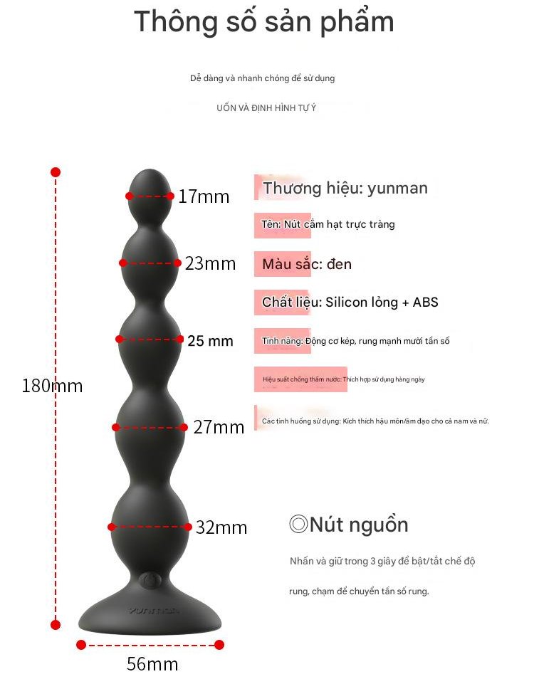 Kích thước nút cắm hậu môn Yunman silicon 180mm