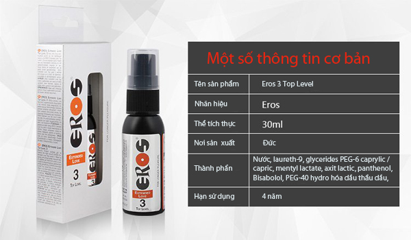 Eros 3 Top Level hỗ trợ k&eacute;o d&agrave;i thời gian quan hệ tối thiểu 30 ph&uacute;t.